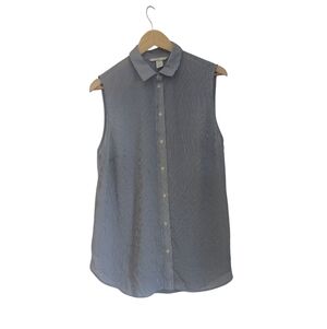 Woman's H&M Sleeveless Blue And White Striped Button-Up Blouse- Size 10